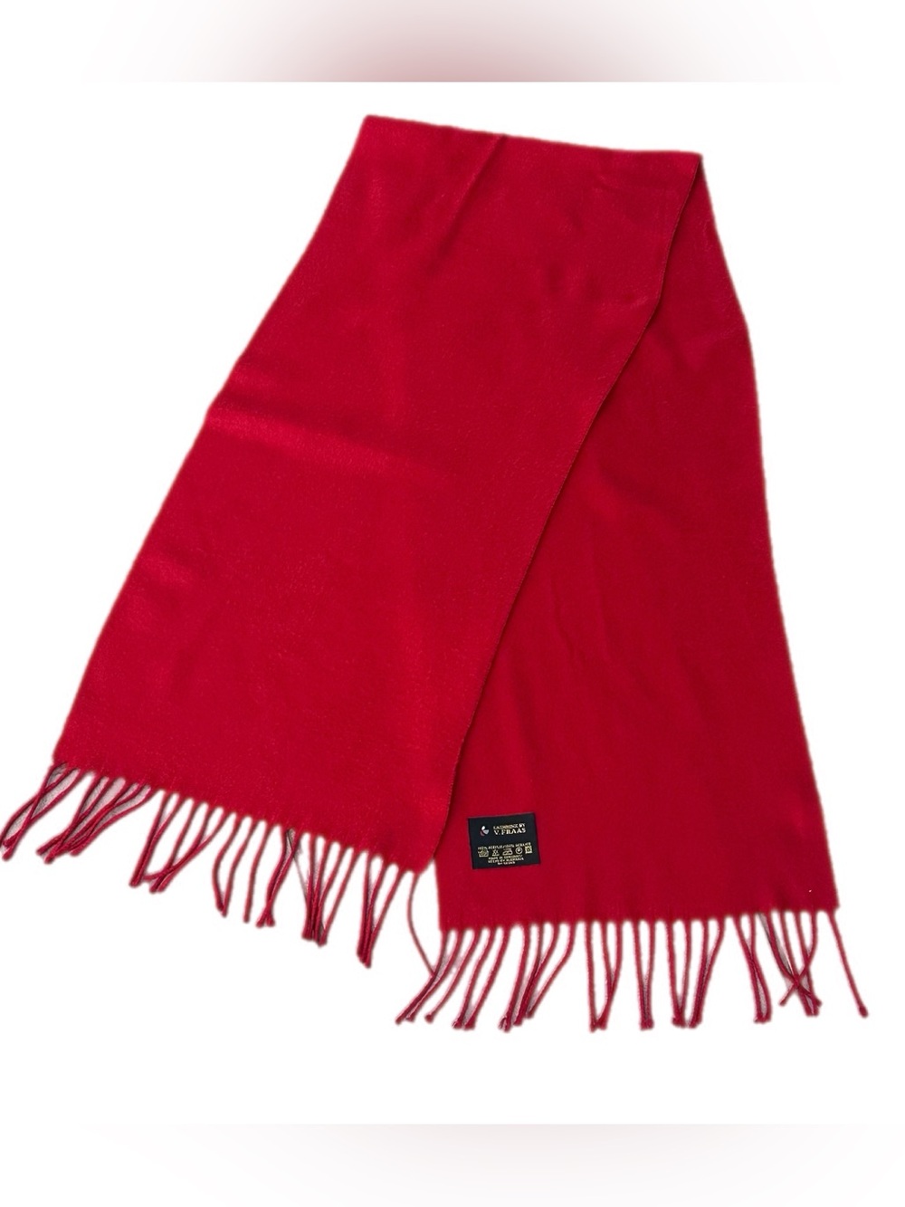 V. Fraas Cashmink 100% acrylic Red Fringe trim Scarf Made in Germany Unisex